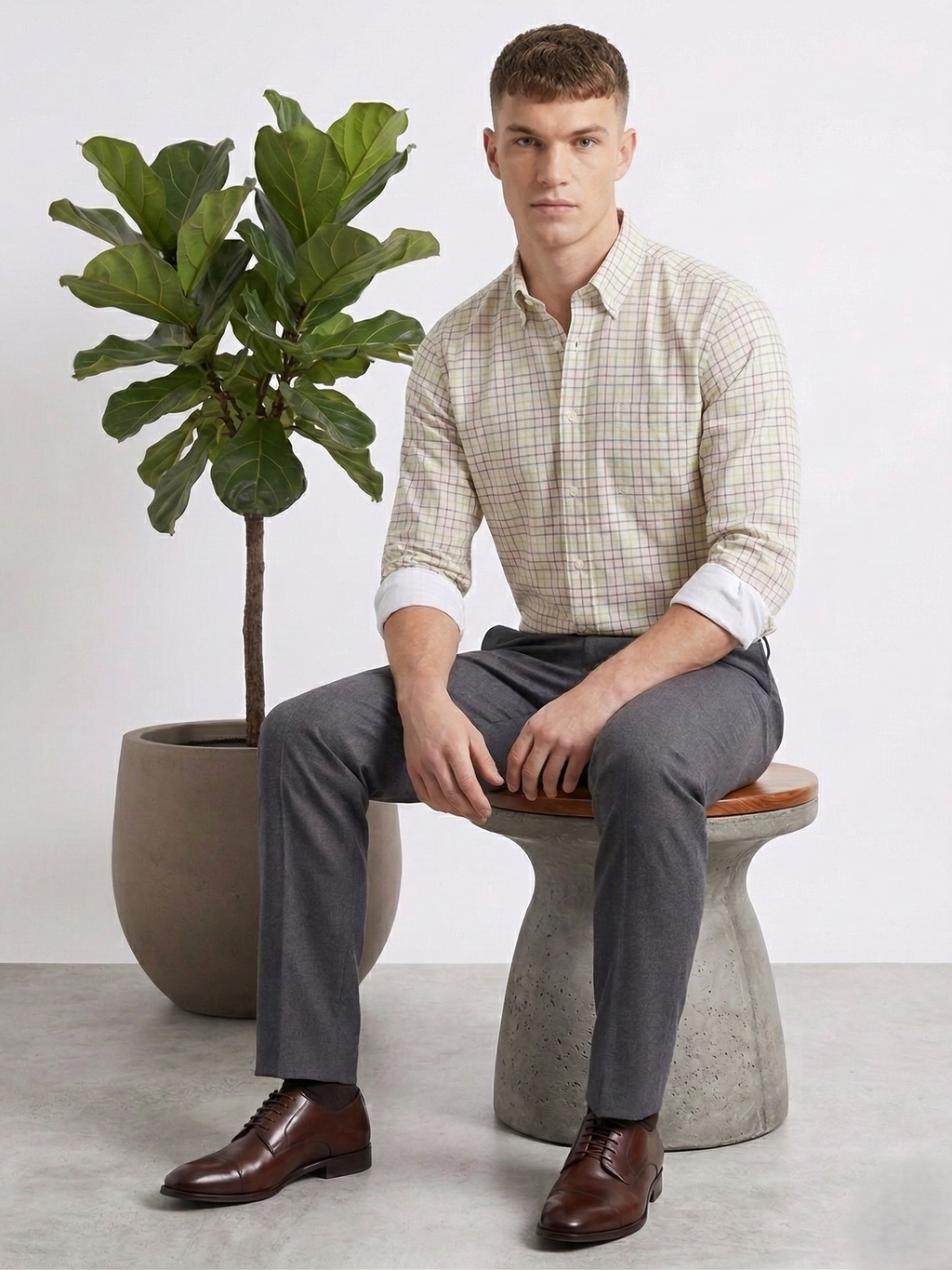 White Grid Check Shirt