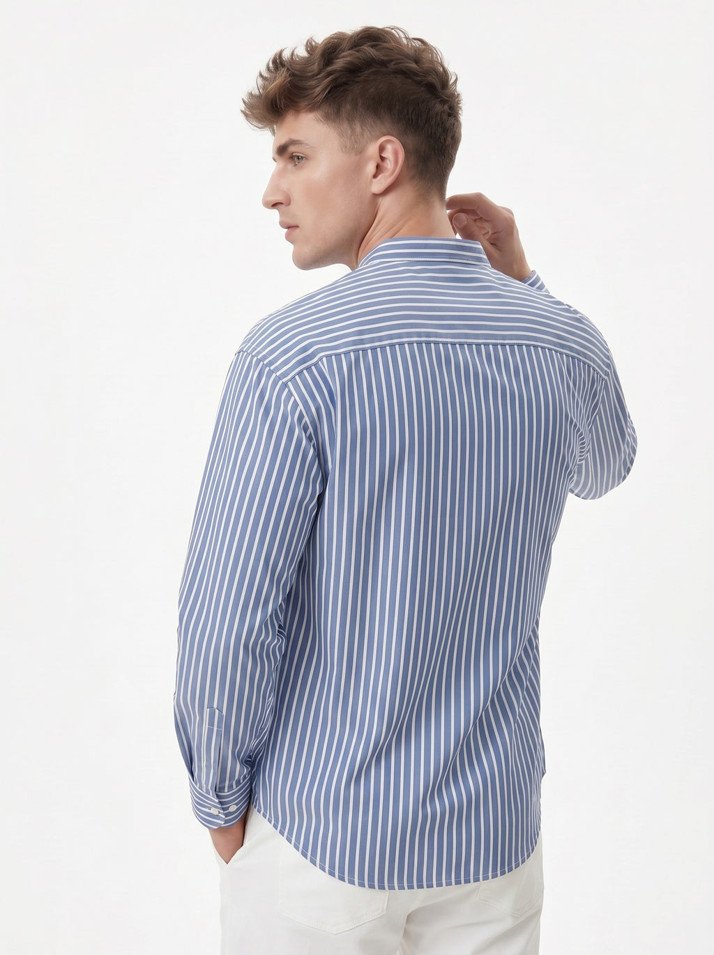 Band Collar Striped Shirt