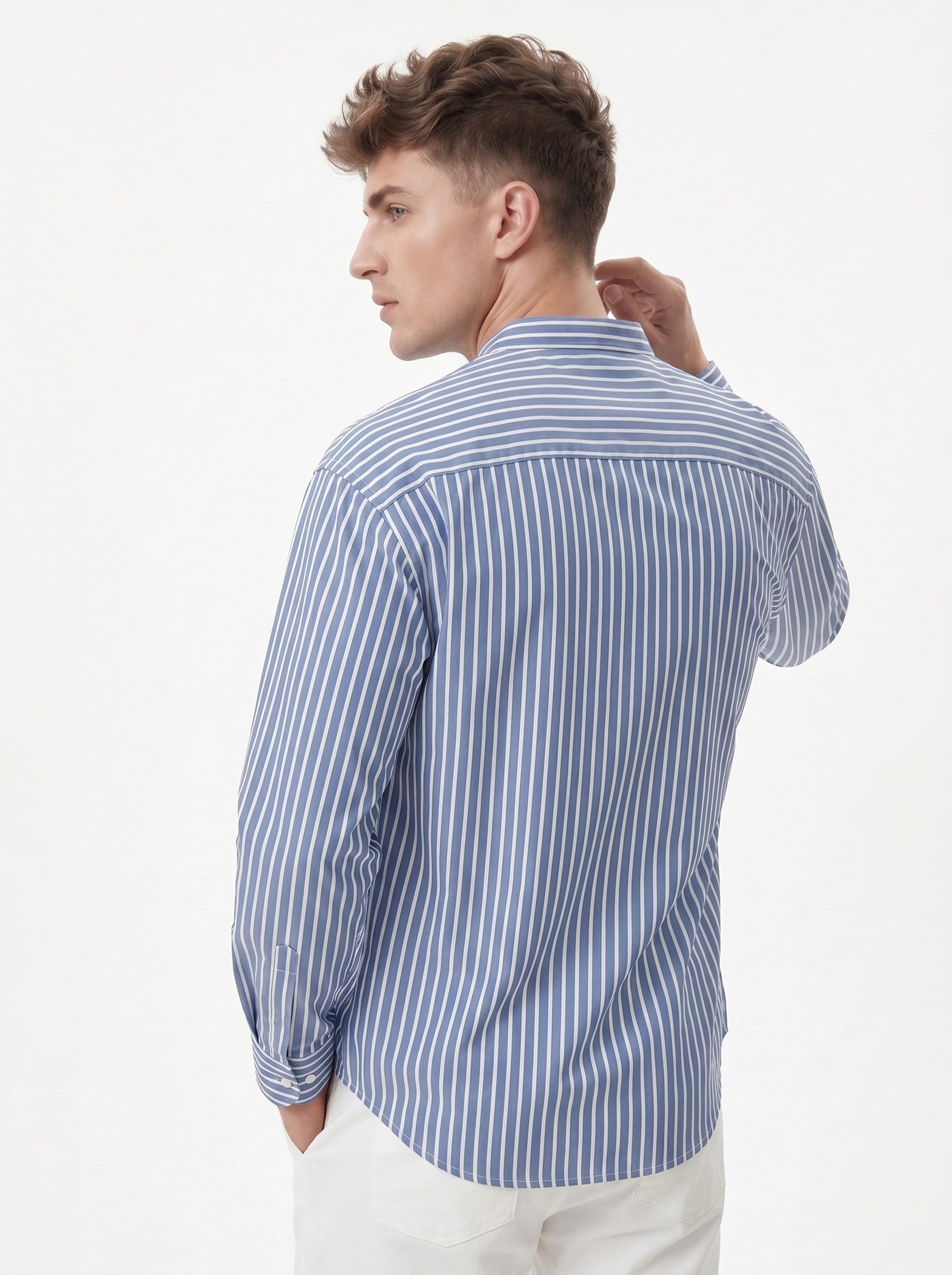 Band Collar Striped Shirt