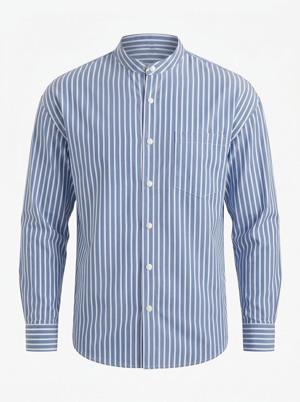 Band Collar Striped Shirt
