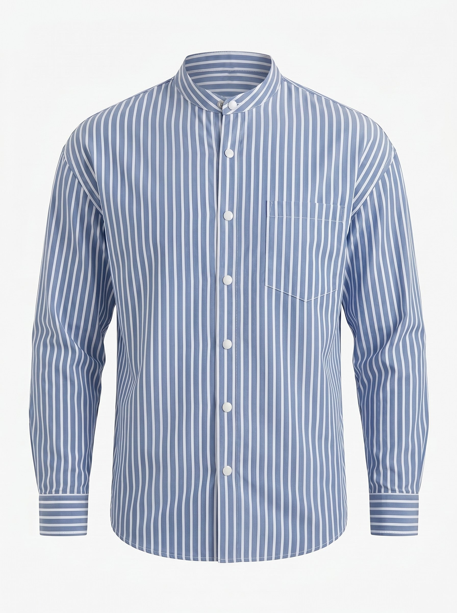 Band Collar Striped Shirt