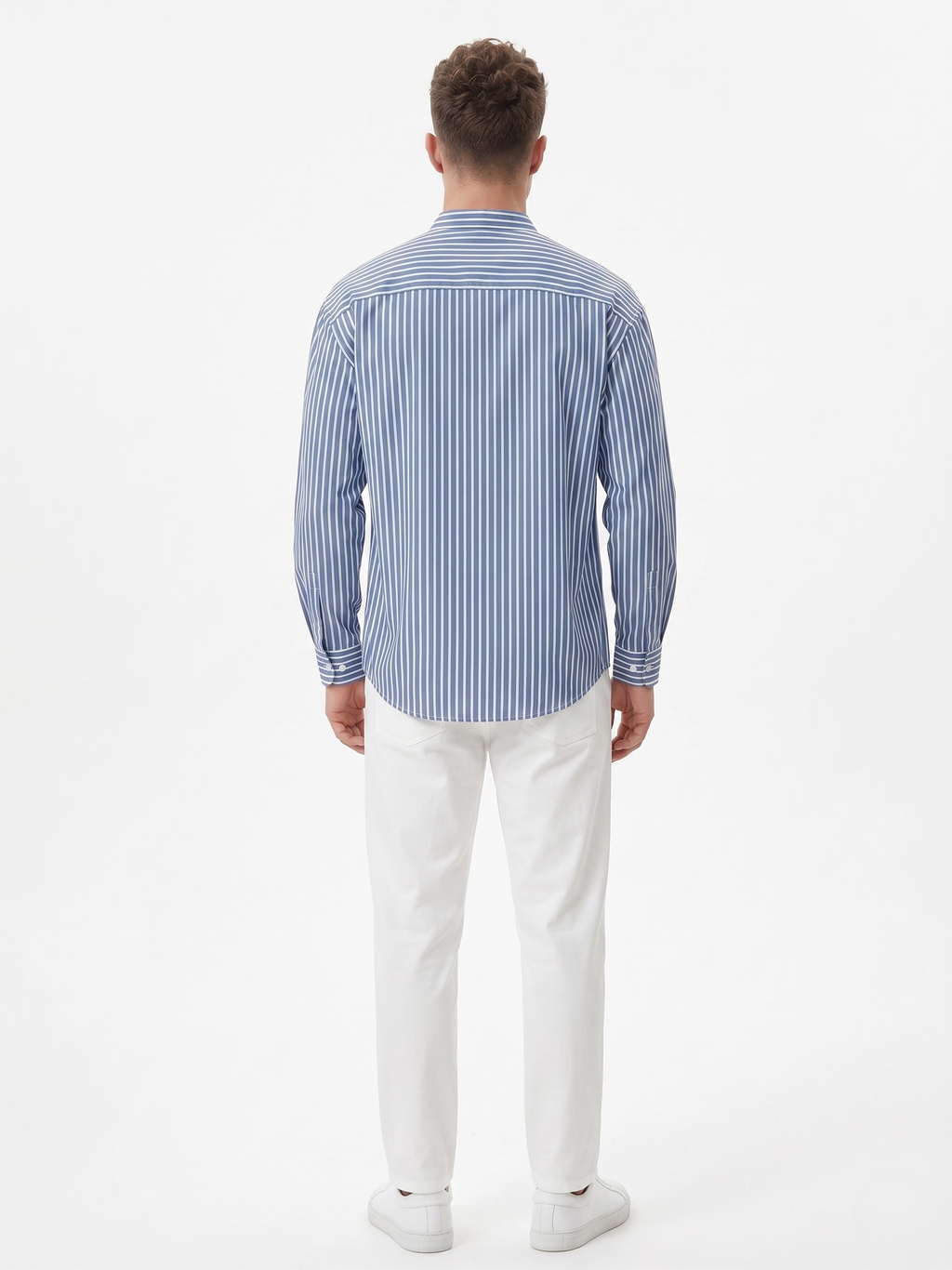 Band Collar Striped Shirt