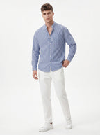 Band Collar Striped Shirt
