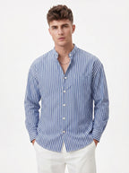 Band Collar Striped Shirt
